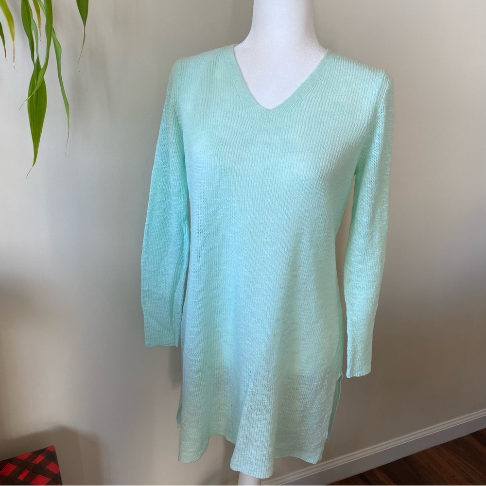 Eileen Fisher Organic Cotton and Linen V Neck Lightweight Tunic Long Sleeve